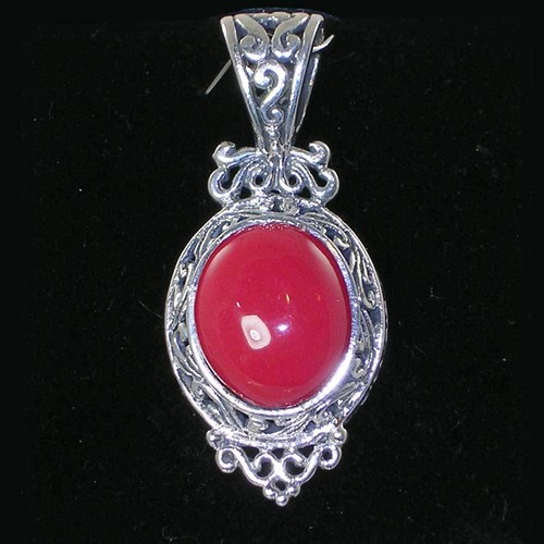 VICTORIAN OVAL CORAL FILIGREE PENDANT__925 STERLING SILVER - Picture 4 of 9