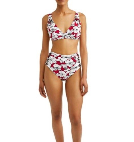 Traje de baño Time and Tru para mujer Poppy Garden con cordones Top grande rojo cereza nuevo  - Imagen 3 de 4
