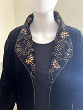 Oscar de la Renta Black Velvet Robe with Gold Embroidery