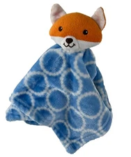 HB Hudson Baby Fox Lovey Security Blanket Plush Toy Blue White Circles 14"x14"