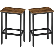 2PCS 26" Kitchen Bar Stools with Wooden Seat Counter Height Bar Stools Barstool