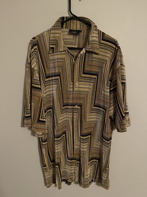 Vintage Power Play Ribbed S/S Button Up Disco Club Dance Shirt - Men's XLarge