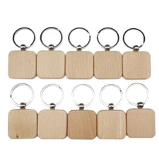 10 PACK Square Engraving Blank Wood Keychain Custom Key Tags Personalized Gift