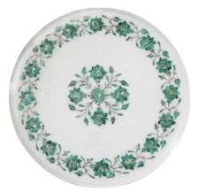 12" Malachite Semi Precious Stones Marble End Side Table Top Home decorative