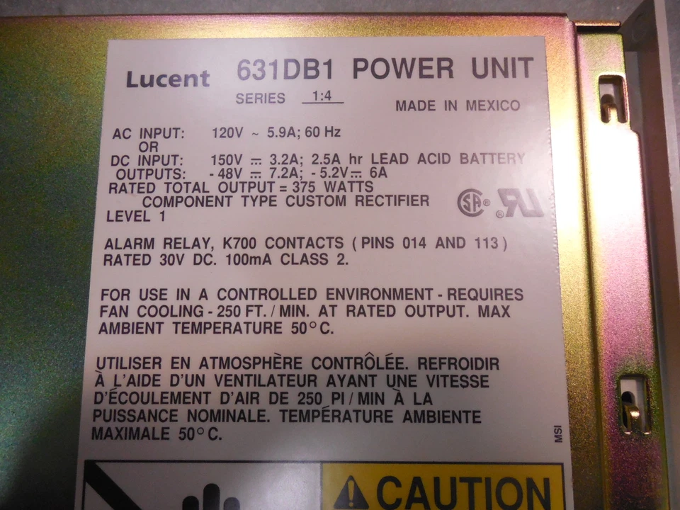 USED Lucent 631DB1 Power Unit Series 1:4 - Image 4 of 4