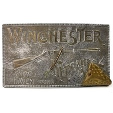Vtg Winchester Repeating Arms Brass Belt Buckle Antique Rifle Gun Lewis Buckles