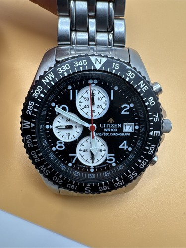 Vintage Citizen Men's Watch Promaster 0610-H03299 Reverse Panda 40mm Chronograph