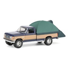 Greenlight 1/64 ’87 Ford F-150 XLT Lariat Blue Tan w/ Truck Bed Tent 38080-D