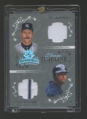 2003 DONRUSS DON MATTINGLY-BERNIE WILLIAMS DUAL GAME WORN JERSEY SWACH #D 58/100