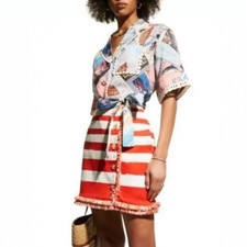 ZIMMERMANN Postcard Oversize Shirt Poster Print Belted Size 2 / 12 AU 8 US RARE!