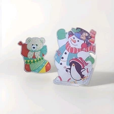VTG Colvin Christmas Die Cuts in Snowman Penguin Mouse & Teddy Bear In Stocking 