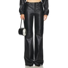 Moschino Jeans Leather Pants High Rise Wide Leg Edgy Chic 90s Y2K Black Size 4