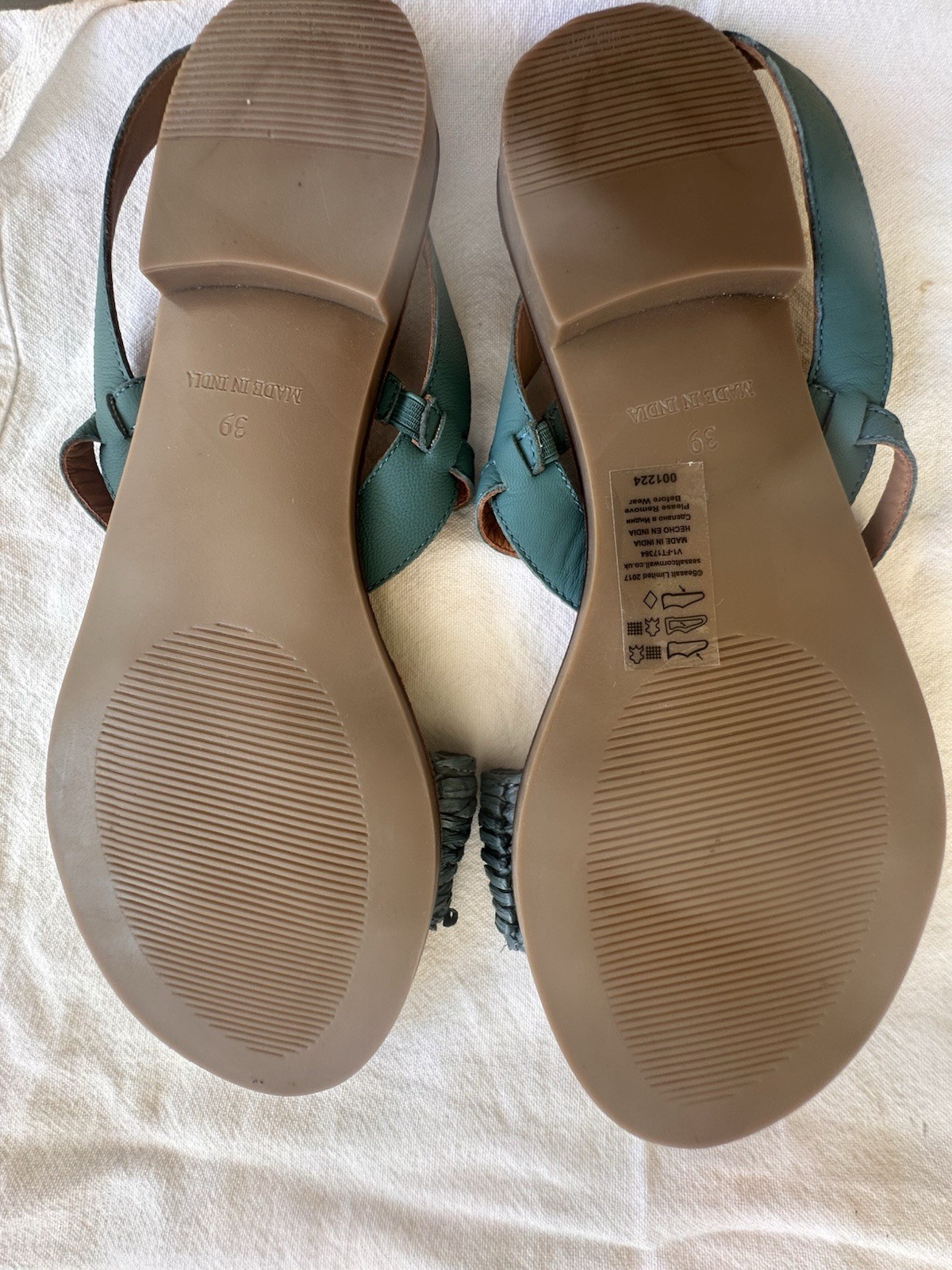 SAOLA Sandali bassi BN Seasalt Teal in pelle e rafia UK 6 EU 39 suola ad aria di mare