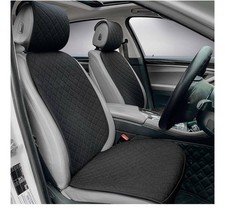 Linen Front Car Seat Covers Breathable Cloth Fabric Seat Protector 2 Pack Black