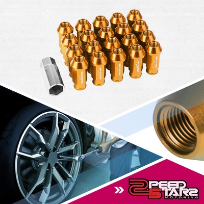 ORANGE 50MM M12 X 1.5 ALUMINUM WHEEL RIM LOCK ACORN TUNER LUG NUT+ADAPTER KEY