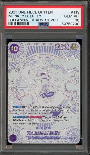 One Piece CCG Monkey.D.Luffy 3rd Anniversary Silver OP05-119 PSA 10 Gem Mint
