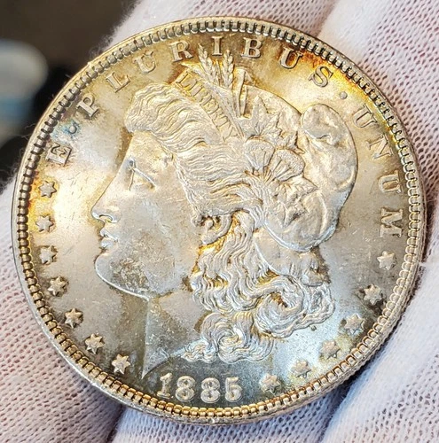 * 1885 * BU MS++ GORGEOUS NATURAL RAINBOW!! RARE MORGAN SILVER DOLLAR LOT #W28