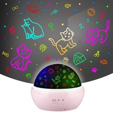 Cute Cats Projector with 10H Timer No Remote RGBW LED Cat Night Light 360 Ro...