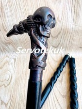 Antique Style Brass Skull Head Handle Wooden Walking Stick Cane Handmade Gift
