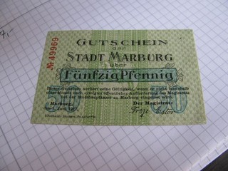 Marburg gebraucht 50pf. 1.6.1917 Wz Naumann Radmuster
