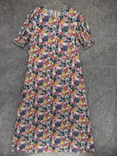 Boden Dress Womens 10 Large Floral Puff Sleeve Midi Pockets Vintage Inspired