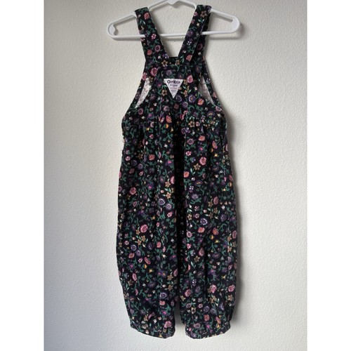 Salopette vintage OshKosh B'gosh Vestbak in velluto a coste floreale scuro 3T, etichetta di carta, USA - Foto 2 di 10