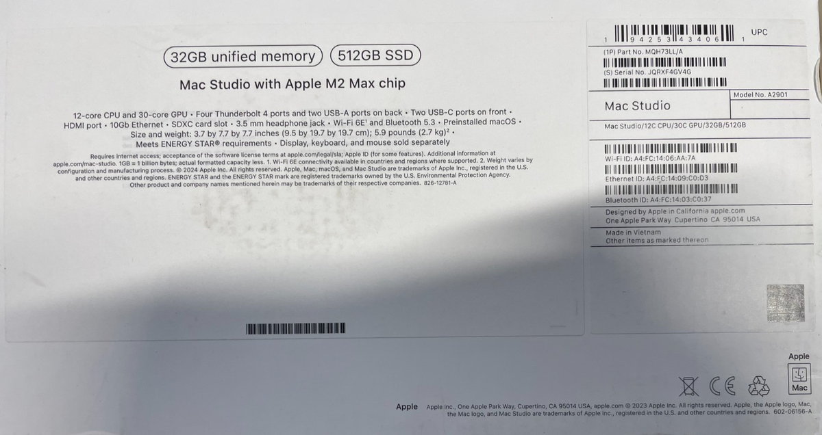Apple Mac Studio (512GB SSD, M2 Max 12-Core, 32GB RAM) Gray