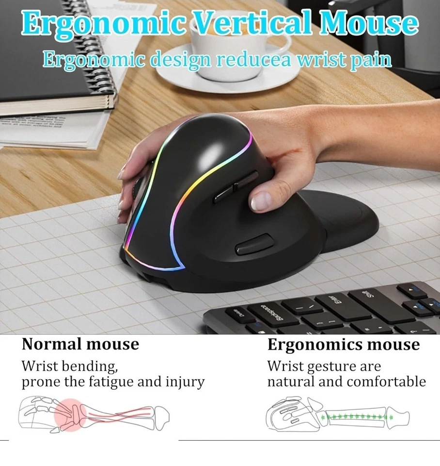 Vertical Mouse Wireless RGB Tri-Mode 2.4G Wireless Bluetooth Wired Ergonomic ... - Image 2 of 4
