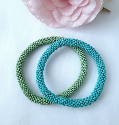 2er Set Biba Crochet Armband, Grün Türkis, 18 cm,  Neu/CR002