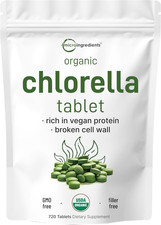 Organic Chlorella Tablets, 500Mg per Tablet, 720 Tabs 360 Grams , 4 Months Supp