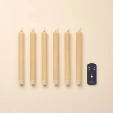 6pk Ribbed Flameless LED Taper Candles Honey - Hearth & Hand with