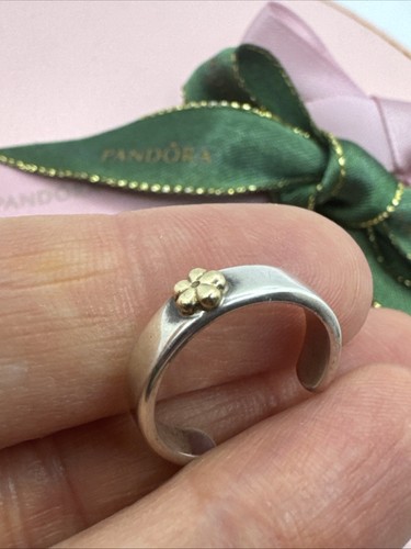 Pandora Toe Ring Two Tone Sterling Silver 14ct Gold Buttercup Flower - Picture 2 of 9