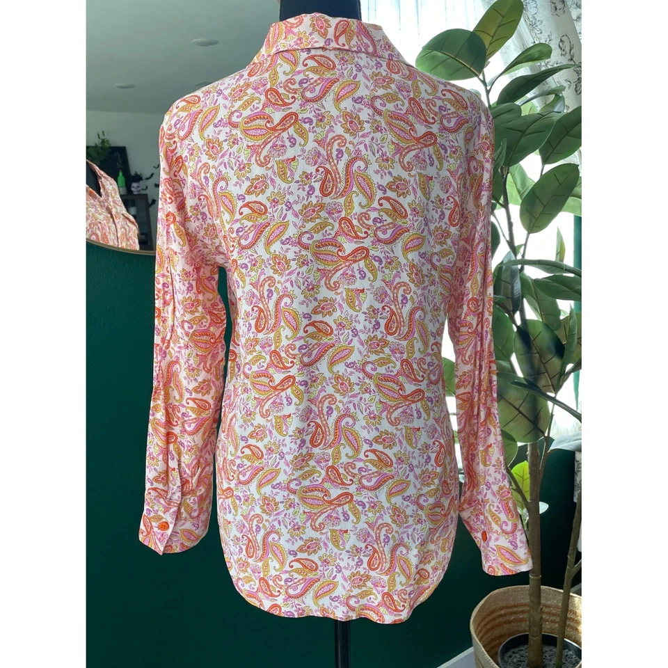 Blusa Zara Paisley Mujer M Rosa Naranja Boho Festival Retro Años 70 Psicodélica Foto 4 de 4
