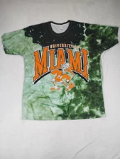 VTG Y2K GARMENT ONE Miami Hurricanes AOP Shirt XXL 2XL NCAA Spellout RETRO