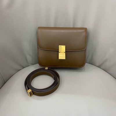 Celine Mini Box Bag Smooth Brown Leather Teen Shoulder/Crossbody Bag & Gold HDW