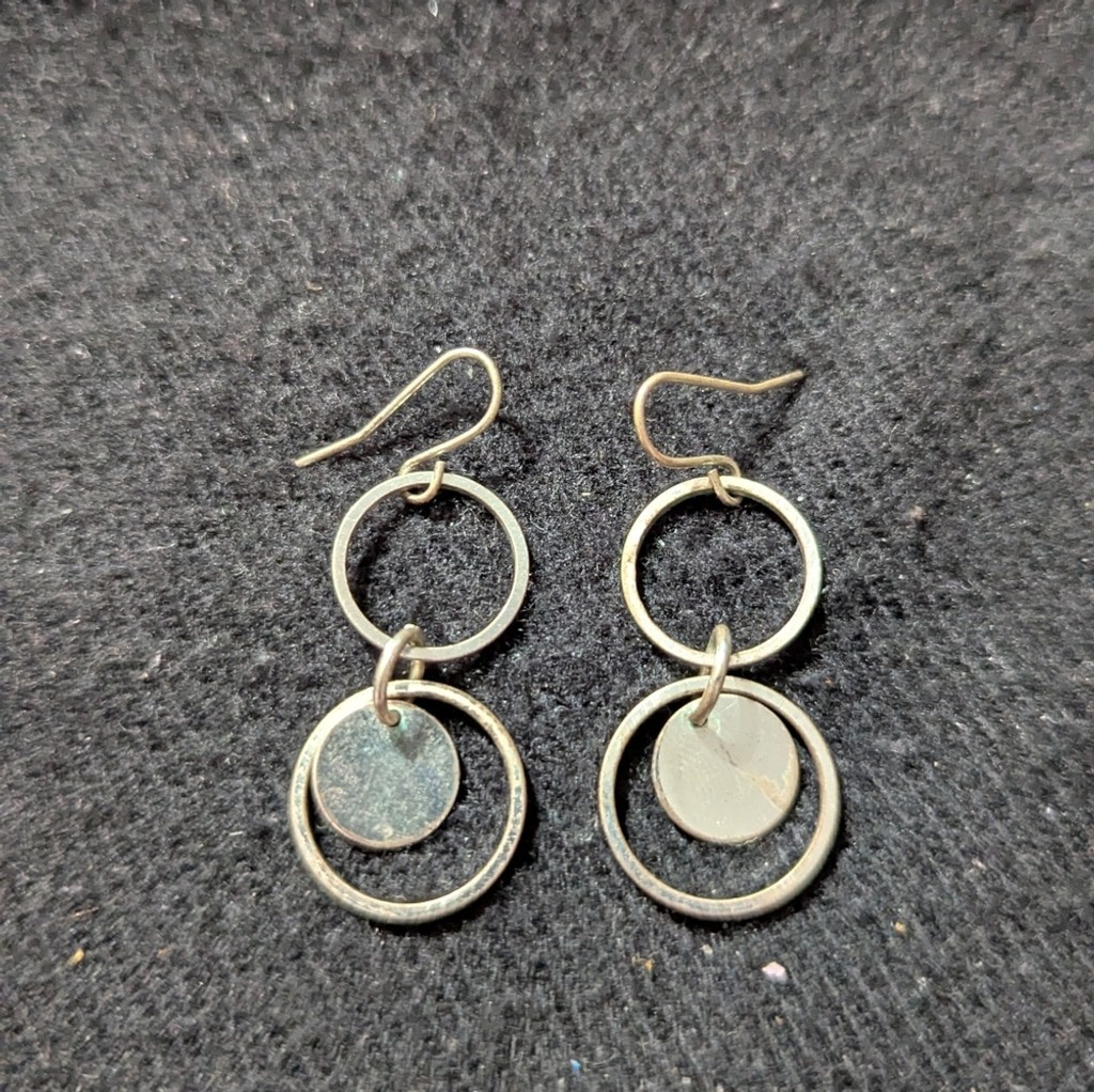 Silver Tone Circle Drop Disc Statement Earrings - image 1