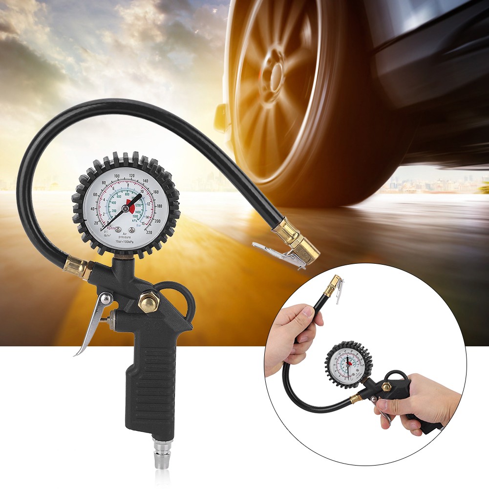 220PSI Automobile Tire Pressure Gun Inflator Gauge For Trucks Motorcycles