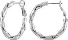 14K Gold Plated Hoop Earrings for Women, 925 Sterling Silver Posts Thick Twist H