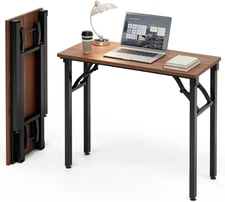Small Folding Computer Desk Dark Walnut 35.8 Inch Portable Laptop Table