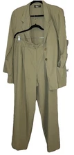 Vintage 2 Piece Set Jacket w Pant Suit Womens size 16 Olive Green Elastic Waist
