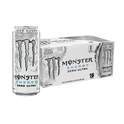 Monster Energy Zero Ultra, Sugar Free Energy Drink, 16 Ounce (Pack of 15)