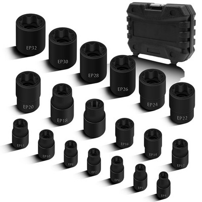 19Pcs External Torx Plus Socket Set 6 Point EP Socket Compatible with Tesla, 1/2