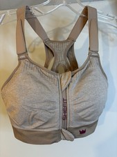 SHEFIT Low Impact Sports Bra Heathered Tan Luxe L Zip Front