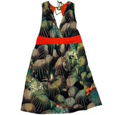 Eva Franco Anthropologie Sleeveless Green Orange Cactus Dress Tie Back Size 10