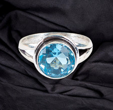 Swiss Blue Topaz Gemstone 925 Sterling Silver Handmade Jewelry Ring All Size