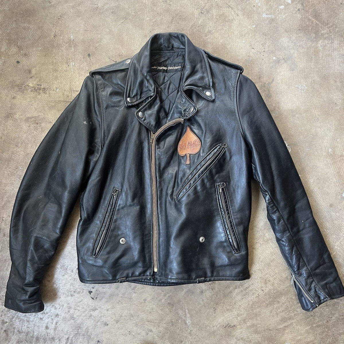 M*様 80s Harley-Davidson leather bomber j Vintage Harley Davidson Motorcycles Leather Two Tone Zip Up