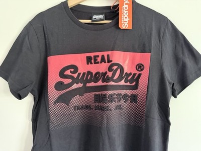 Superdry Herren T-Shirt Schwarz Gr. M Kurzarm Rundhals Logo Druckgrafik