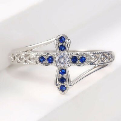 Gorgeous Silver Plated Rings Women Wedding Jewelry Size 6-10 Simulated glass