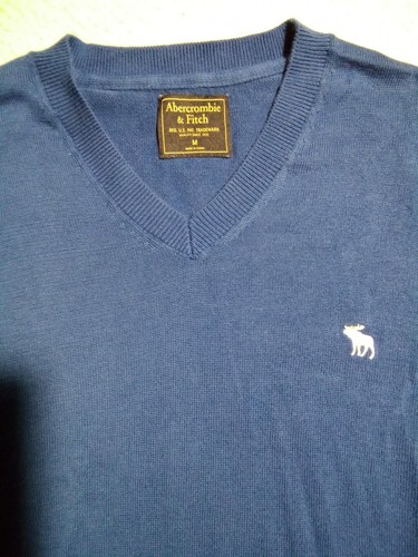 Abercrombie & Fitch V-Neck Sweater Men's Medium Blue Moose Logo - Picture 2 of 10