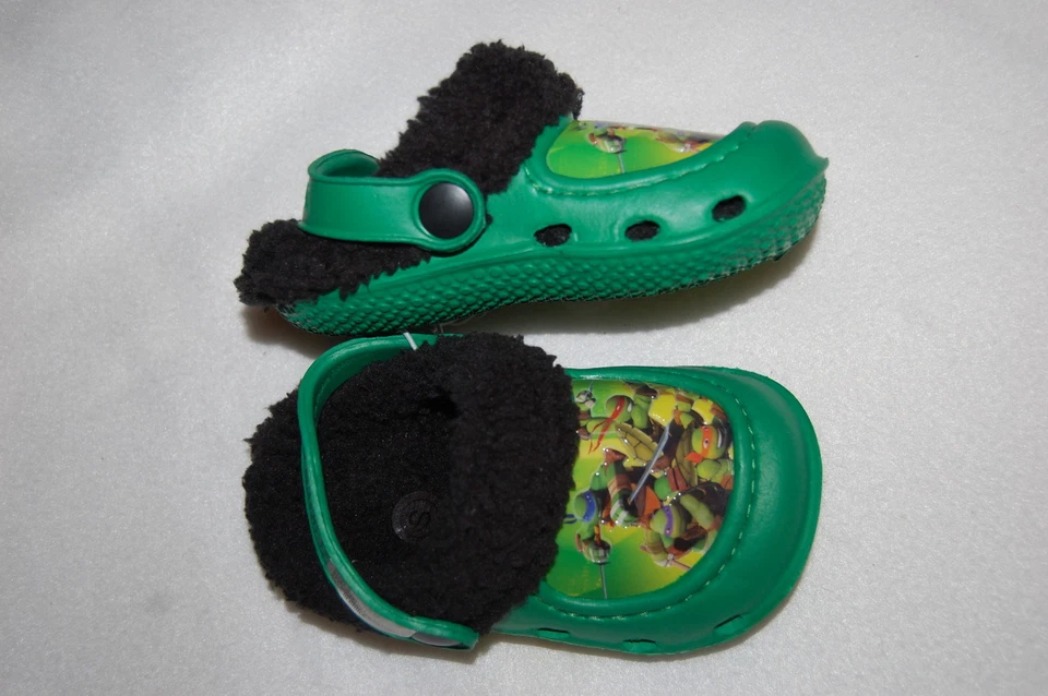 Zapatos para bebés niños pequeños VERDE TMNT TORTUGAS NINJA ZUECOS Sherpa forrados de goma S 5-6 Foto 2 de 2